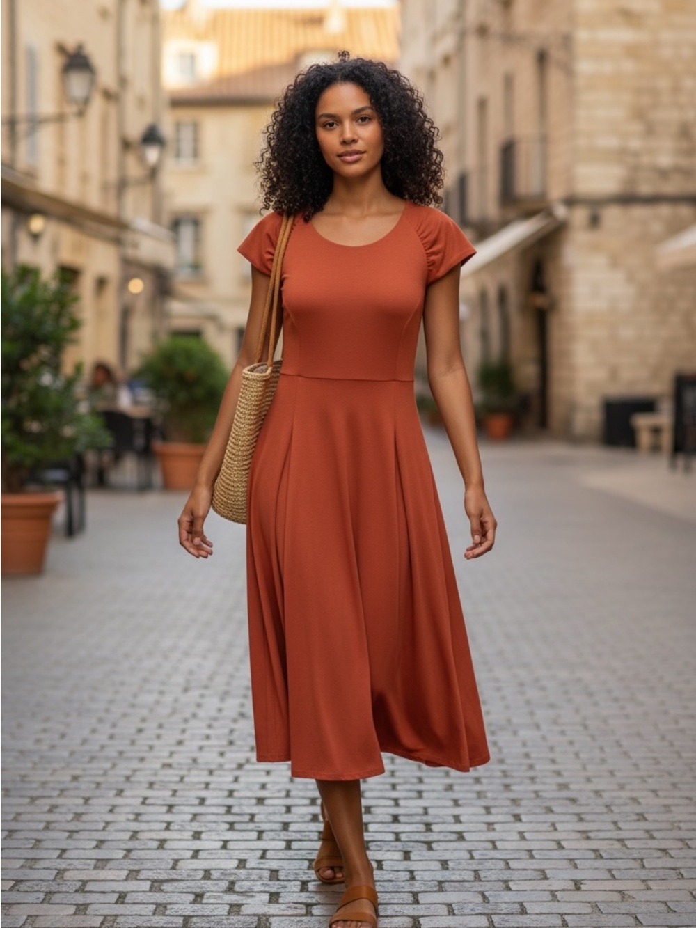 Calvin Klein Women’s Size 12 Rust Orange Fit & Flare Midi Dress